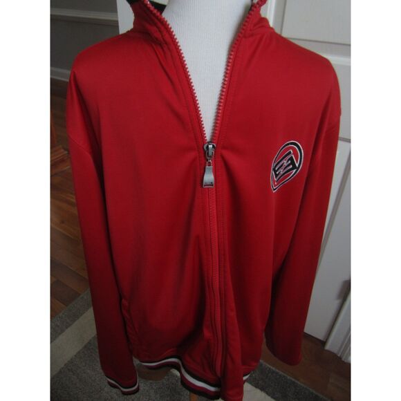 VINTAGE Y2K ENYCO RED TRACK JACKET STRIPED KNIT COLLAR, CUFFS SIZE XL PERFECT - Picture 1 of 7